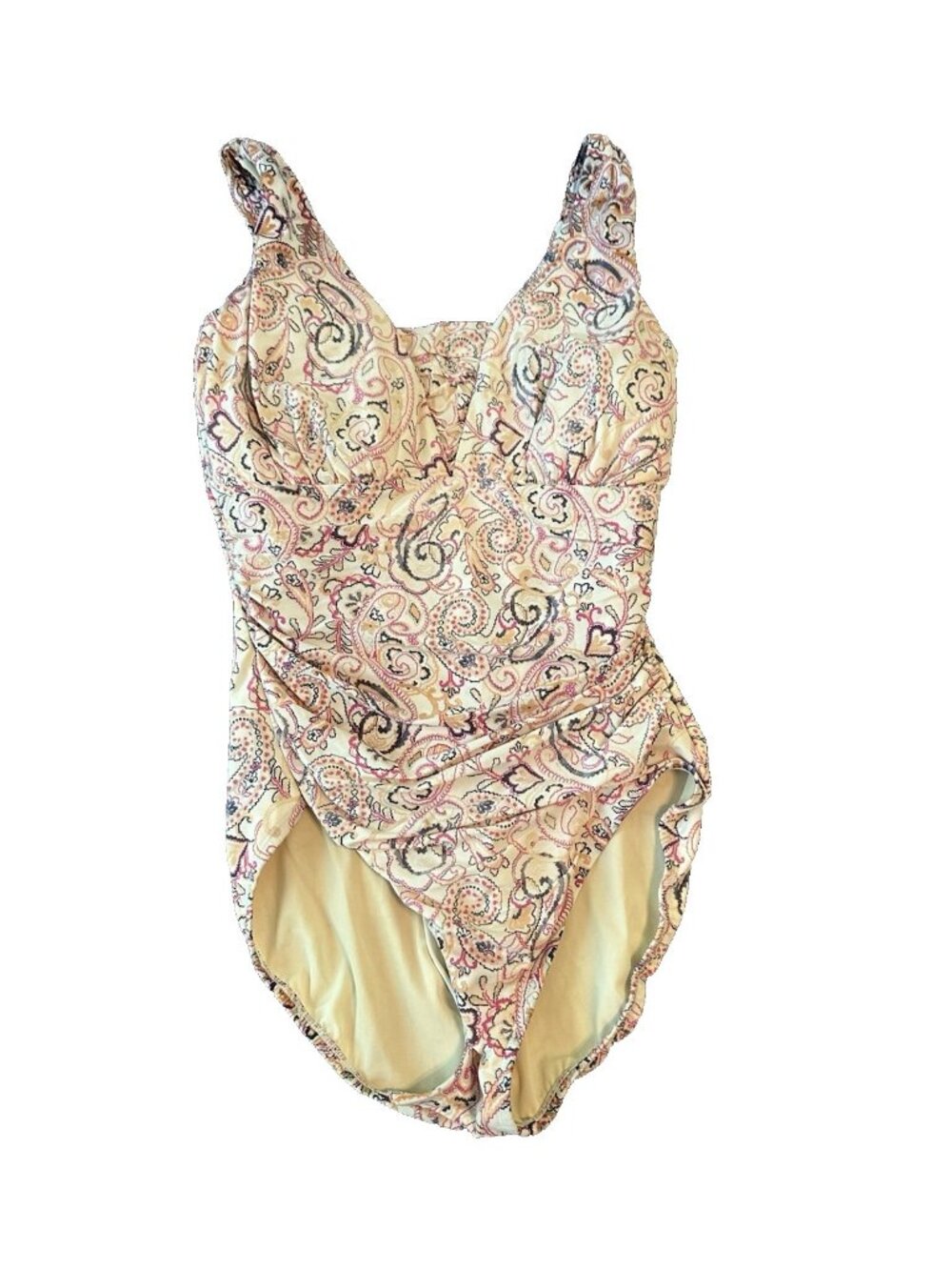 Lands End Womens‎ 12 Paisley Ruched Tummy Control One Piece Swimsuit Slimming